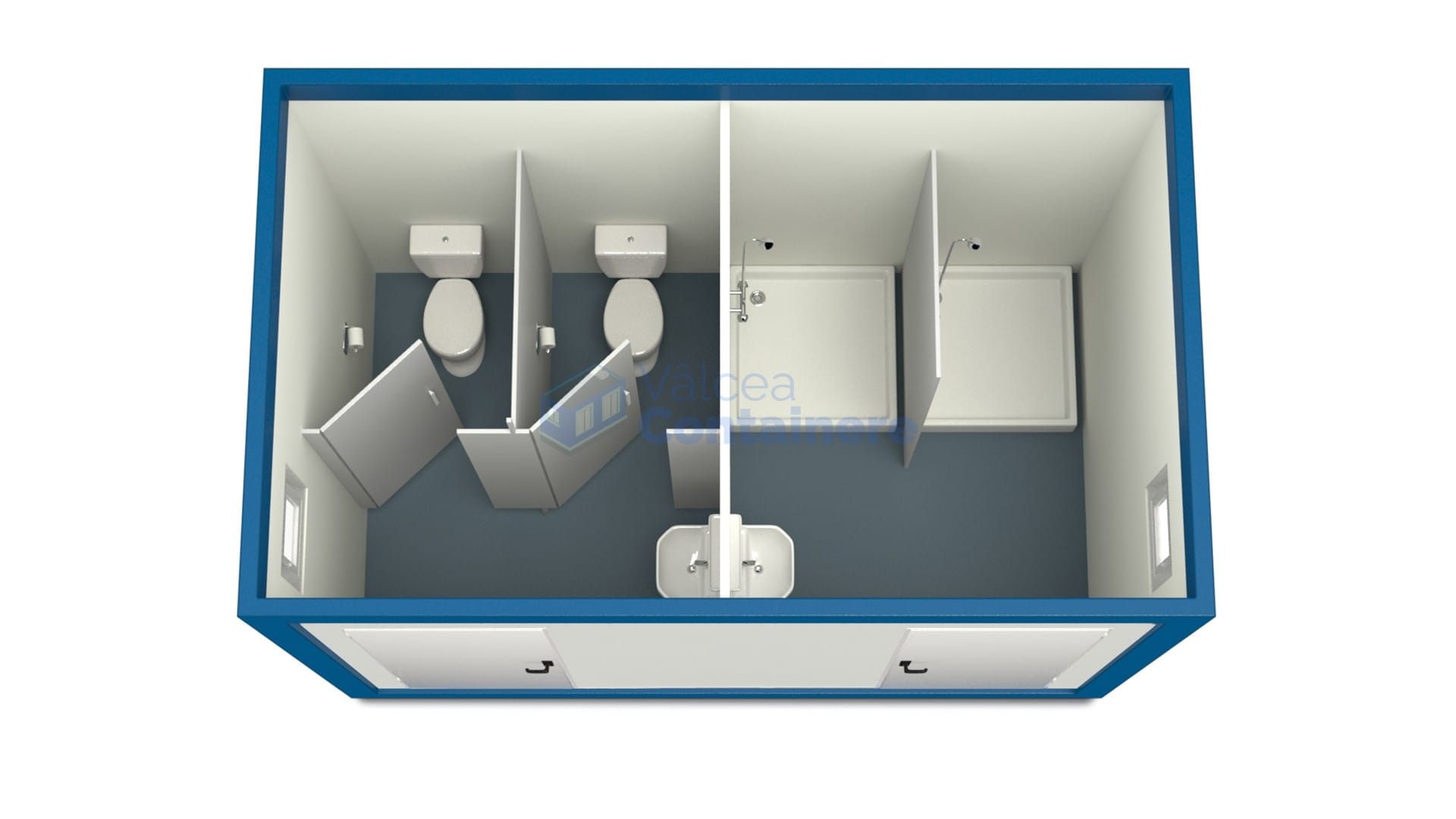 container sanitar valcea 4metri 2dusuri 2wc albastru