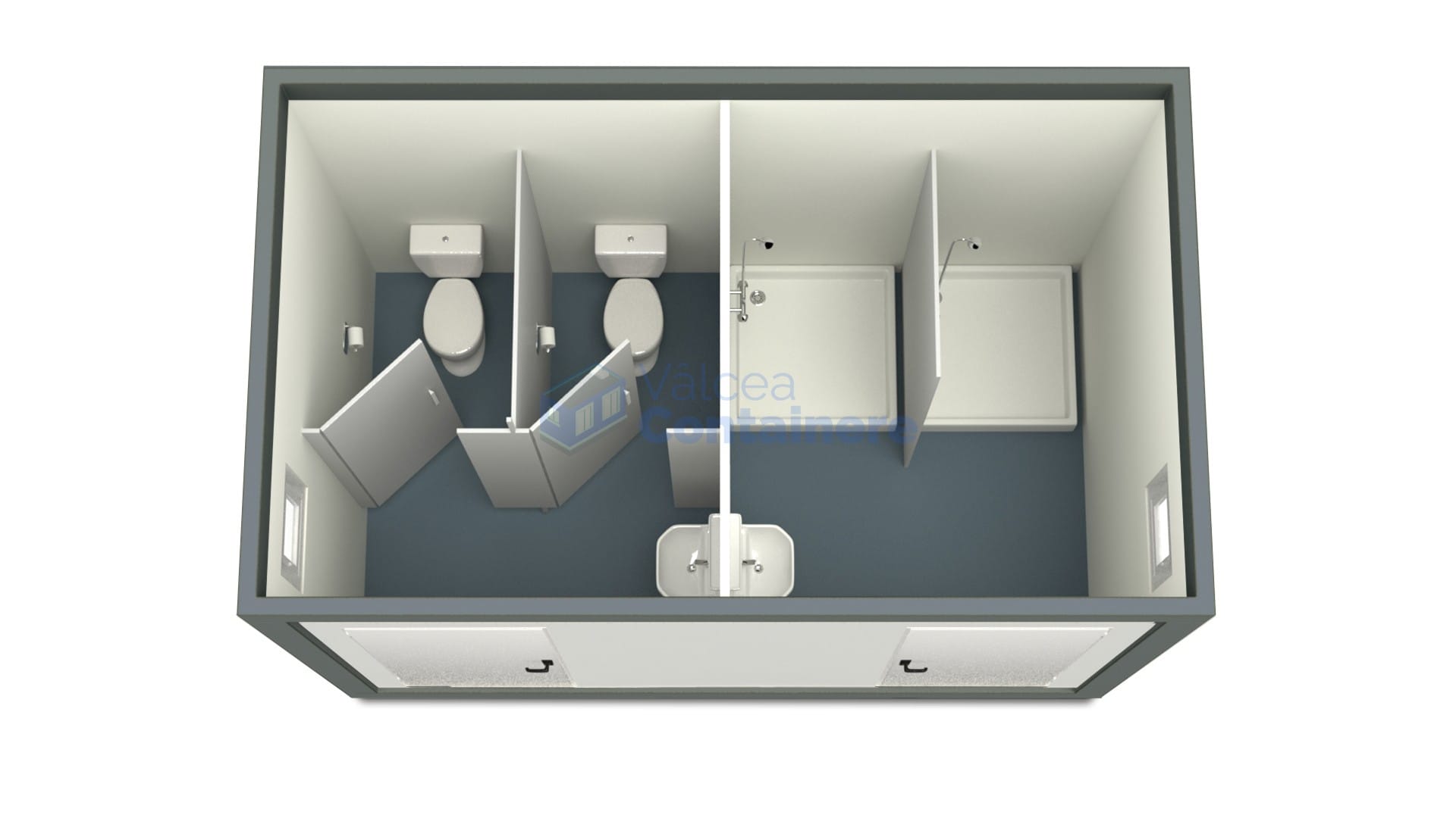 container sanitar valcea 4metri 2dusuri 2wc gri