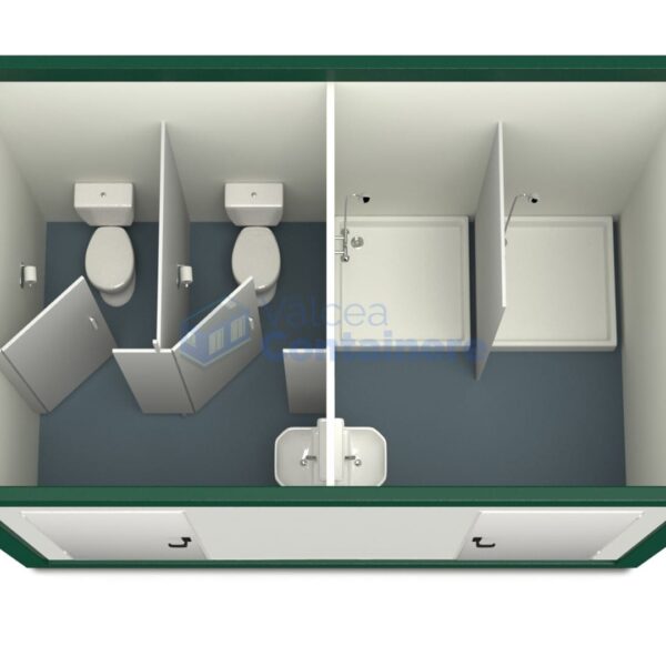 container sanitar valcea 4metri 2dusuri 2wc verde